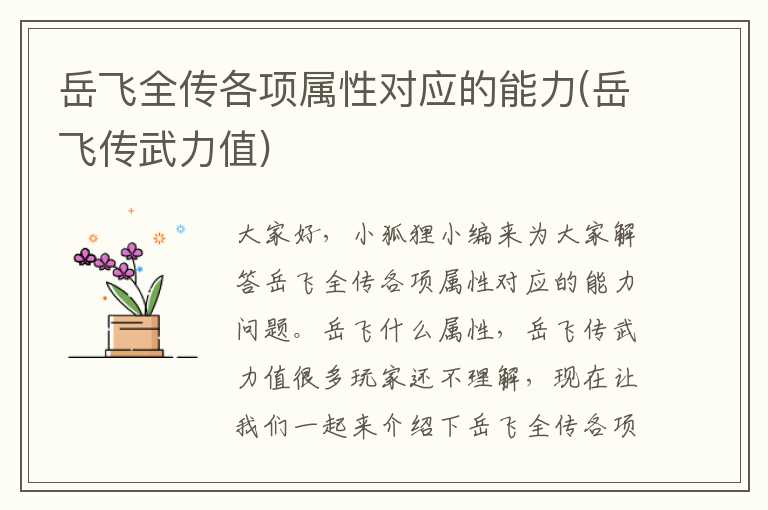 岳飞全传各项属性对应的能力(岳飞传武力值)