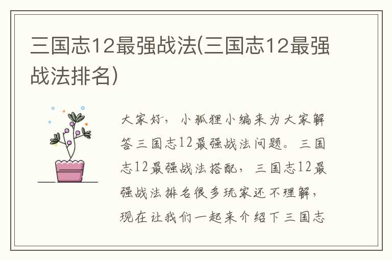 三国志12最强战法(三国志12最强战法排名)