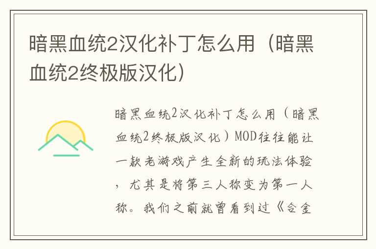 暗黑血统2汉化补丁怎么用（暗黑血统2终极版汉化）