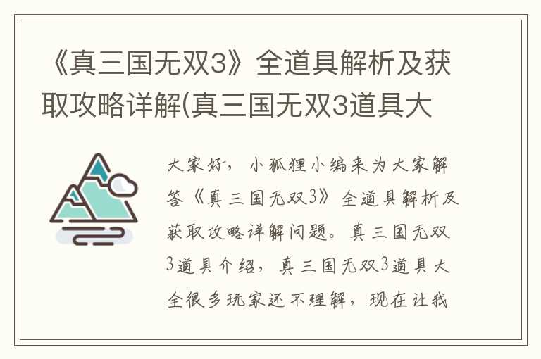 《真三国无双3》全道具解析及获取攻略详解(真三国无双3道具大全)